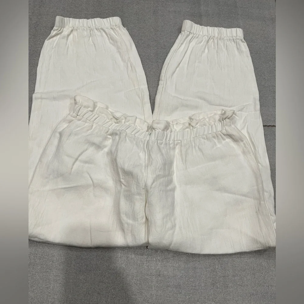[S]Zara White Linen Blend Drawstring Jogger Pants Slouchy relaxed Gauze - Picture 7 of 8